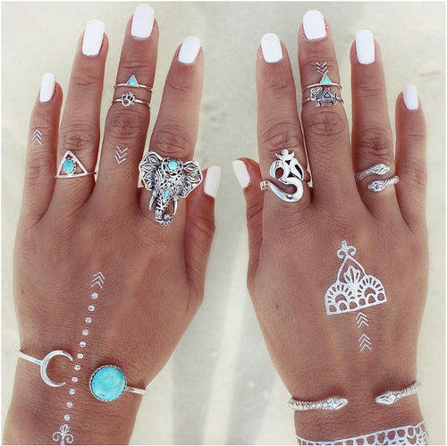 Boho Vintage Punk Midi Finger Rings For Women Antique Silver Flower Carved Bohemian Knuckle Ring Set wholesale Jewelry