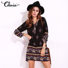 Load image into Gallery viewer, 2019 Women Summer  Mini Dress Ethnic Casual Beach Long Sleeve Floral Slim Sexy Short Elegant Retro Vestidos Plus Size 5XL