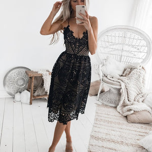 White Lace Spaghetti Straps Dress