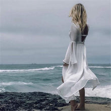 Load image into Gallery viewer, White Lace Beach Dresses with Flared Sleeve Cotton Cover Up