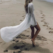 Load image into Gallery viewer, White Lace Beach Dresses with Flared Sleeve Cotton Cover Up