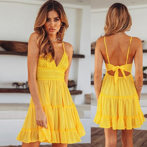 Summer Lace Backless Dress with Spaghetti Straps