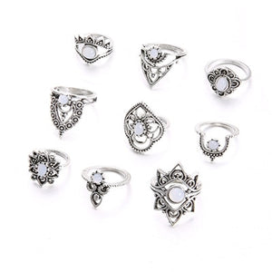 9pcs/set Bohemia Rings Set Silver